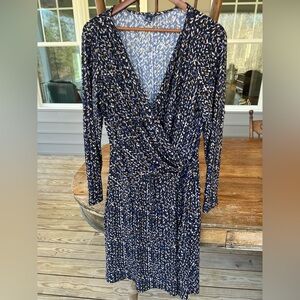 CHAPS Faux Wrap Dress Blue Abstract Long Sleeve Easy Care XL